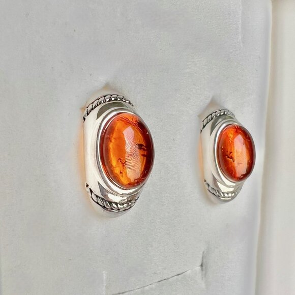 Jewelry - Vintage Sterling Silver Amber Earrings, Sterling Silver Earrings, Amber J